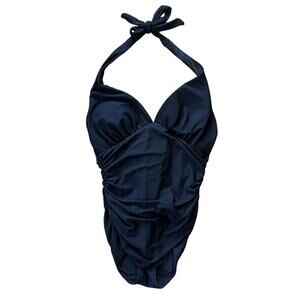 NWT Popilush Shapewear Ruched Halter Sculpting One-Piece Black Swimsuit Medium